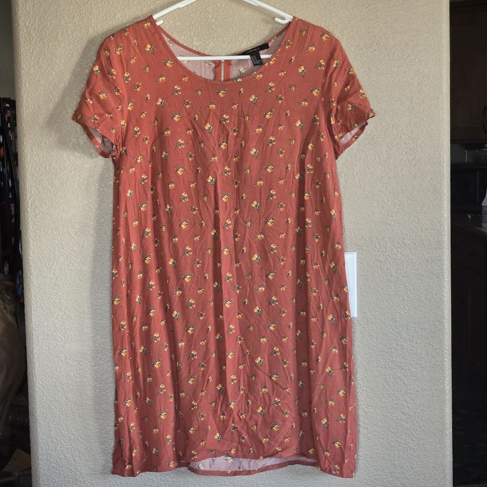 Boho Floral Shift Dress Rust Orange – Size Medium‎